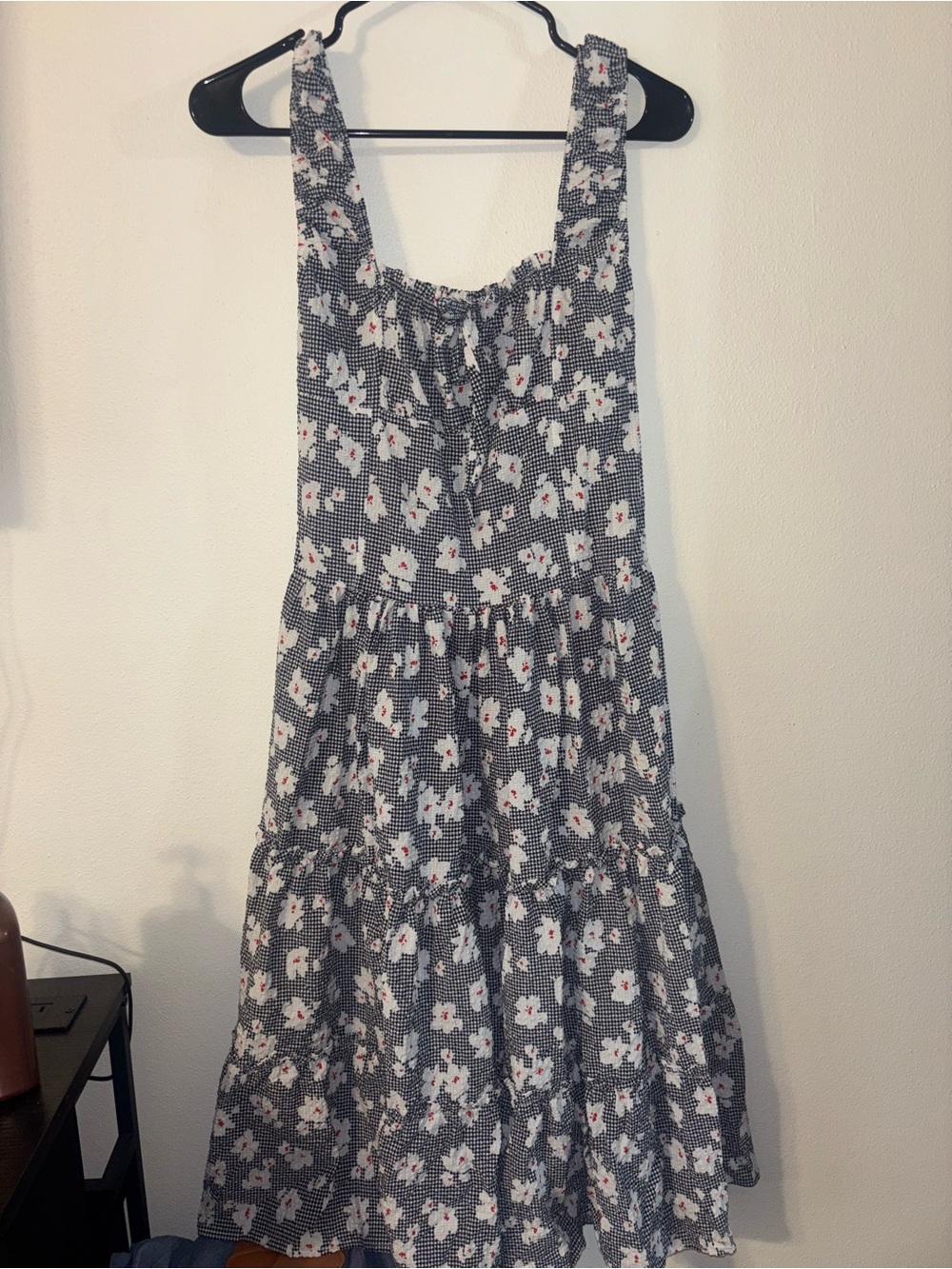 Floral Tiered Sundress in  dark Blue and White
